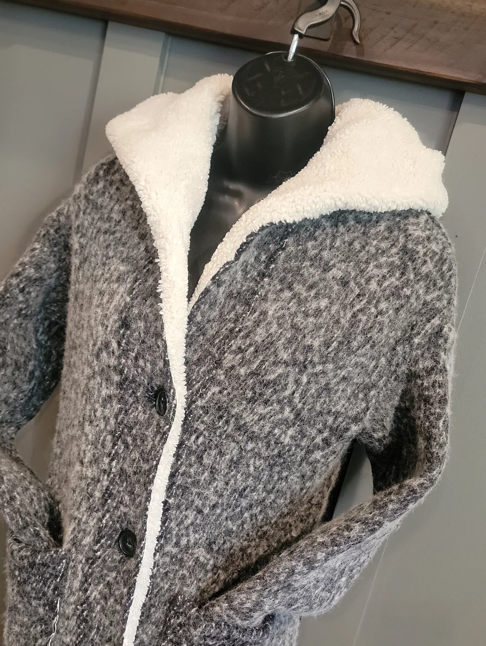 Lucky Brand Marled Wool Coat with Sherpa Trim